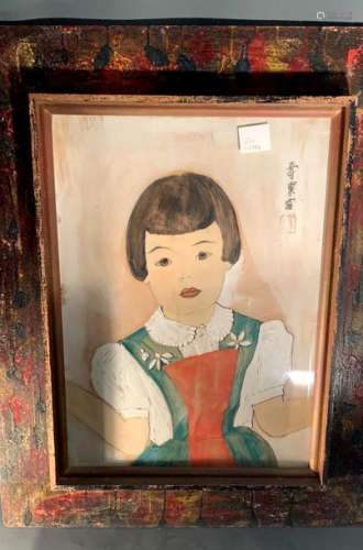 CHINE. Portrait de jeune fille, encre. 63 x 47 cm.