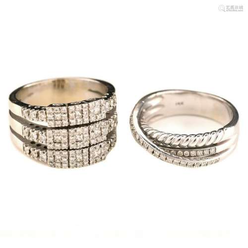 Collection of Two Diamond, 14k White Gold Rings.