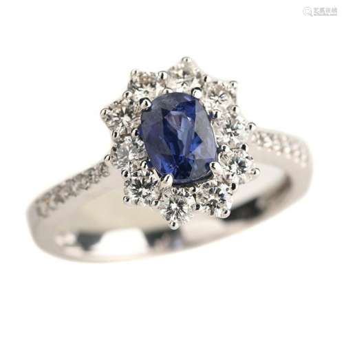 Natural Color Change Sapphire, Diamond, 14k White Gold