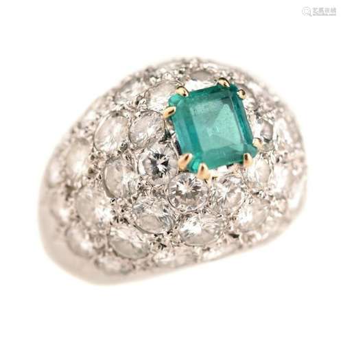 French StÃ Castor Emerald, Diamond, 18k White Gold