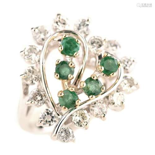 Emerald, Diamond, 14k Gold Heart Ring.