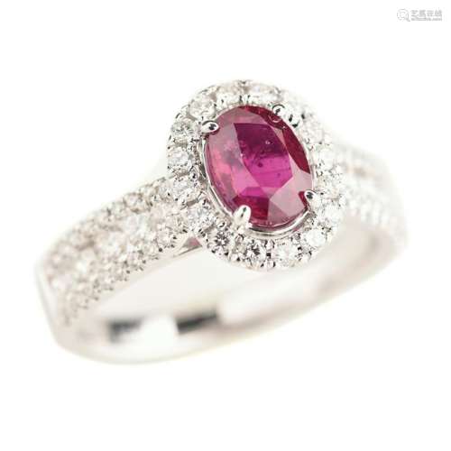 Ruby, Diamond, 14k White Gold Ring.