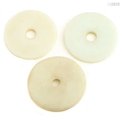 Collection of Three Mutton Fat Jade Bi Discs.