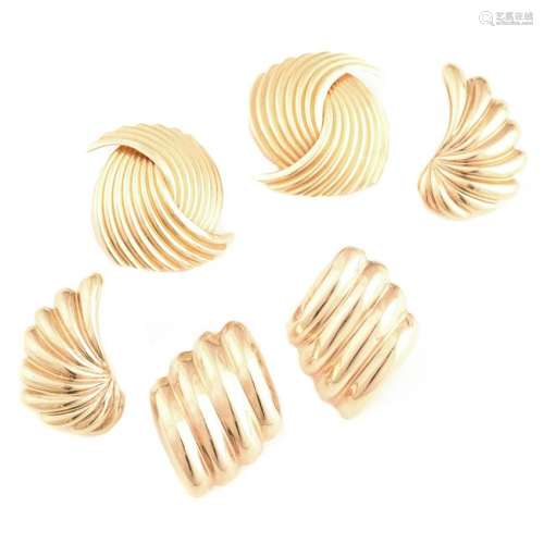 Collection of Three Pairs of 14k Yellow Gold Earrings.