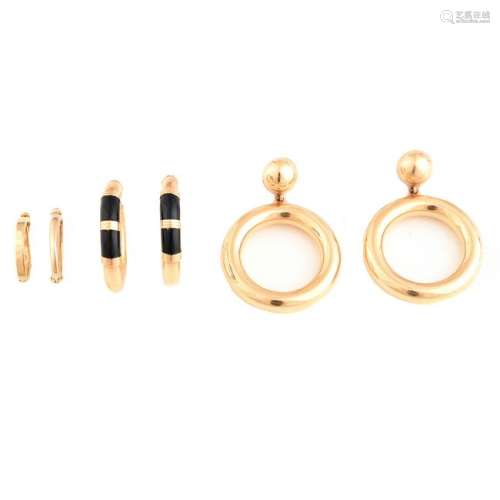 Collection of Black Enamel, 14k Yellow Gold Jewelry