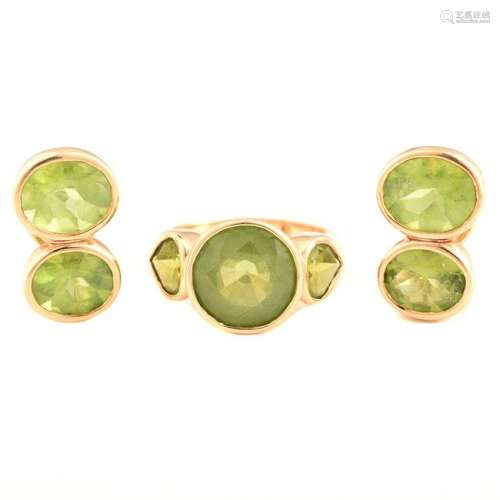 Peridot, 14k Yellow Gold Jewelry Suite.