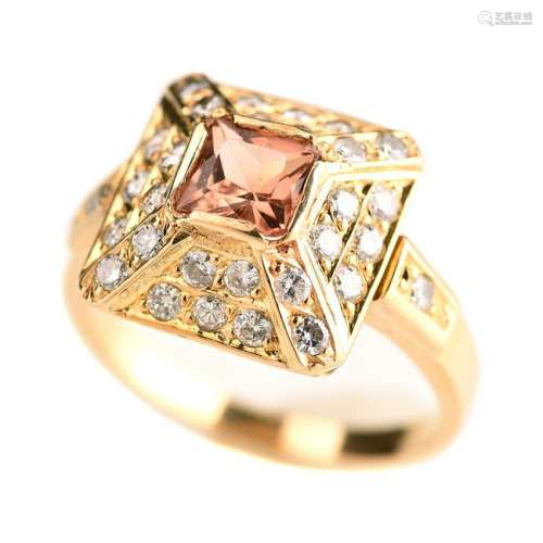 Morganite, Diamond, 18k Yellow Gold Ring.