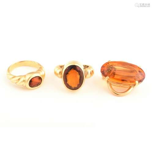 Collection of Three Citrine, 18k Yellow Gold Jewelry