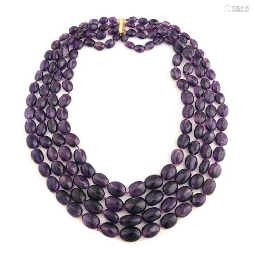 Amethyst Bead, 14k Yellow Gold Necklace.