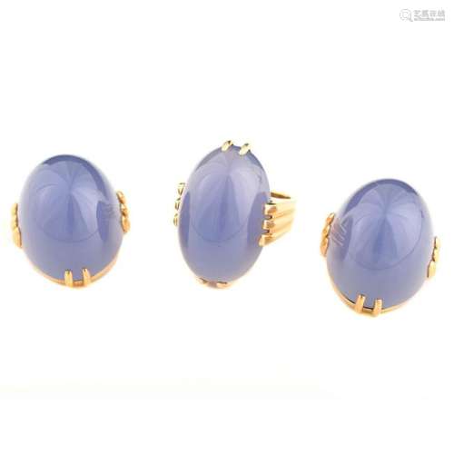 Gump's Chalcedony, 18k Yellow Gold Jewelry Suite.