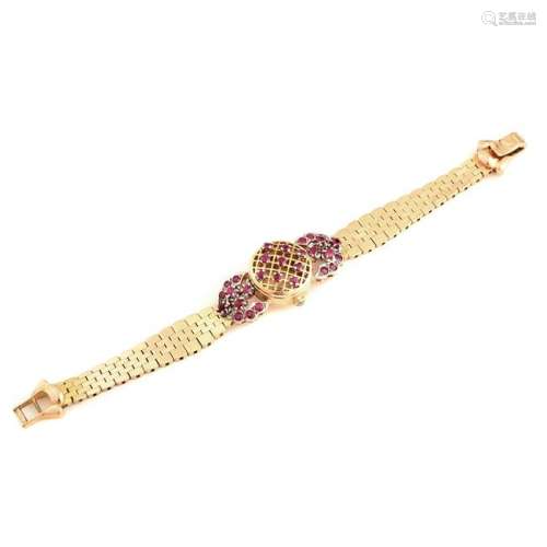 French Ruby, 18k Gold Covered Wristwatch Case.