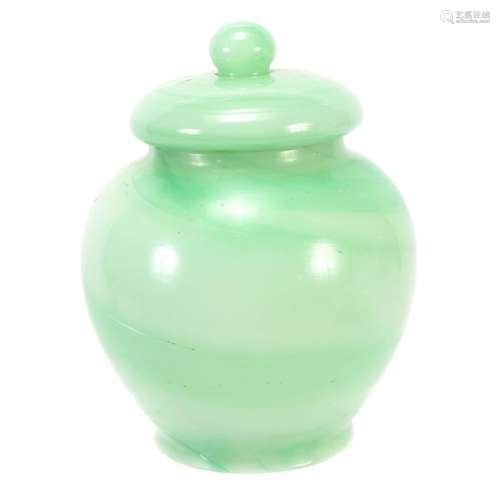 Large Green Peking Glass Vase with Lid.