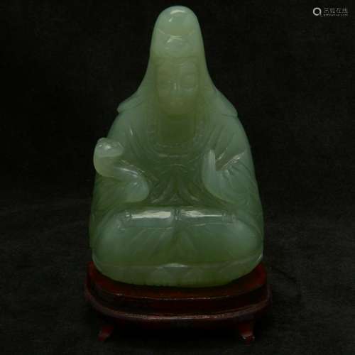 Green Jade Buddha with fitted base.