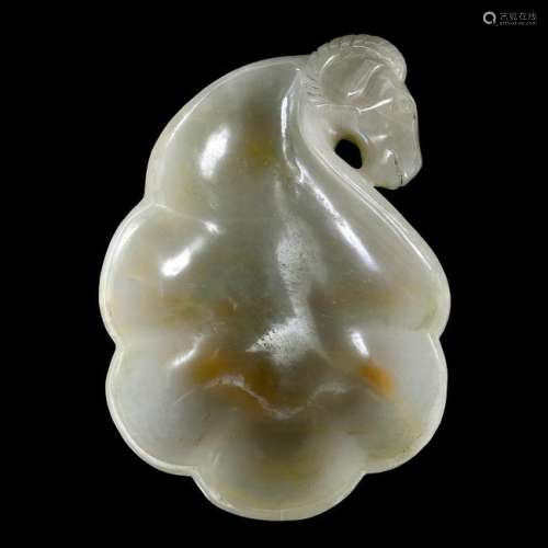 Chinese Carved Celadon Jade Mughal Style Ram's Head