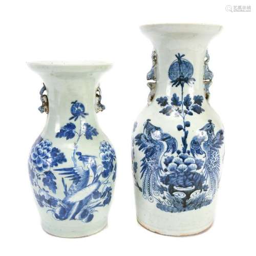Two Chinese Blue and White Celadon-Ground Baluster