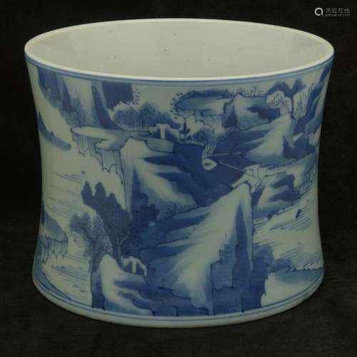 Chinese Blue and White  Porcelain Brush Holder.