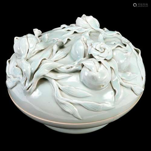 Large Chinese Celadon Glazed Peach Porcelain Circular