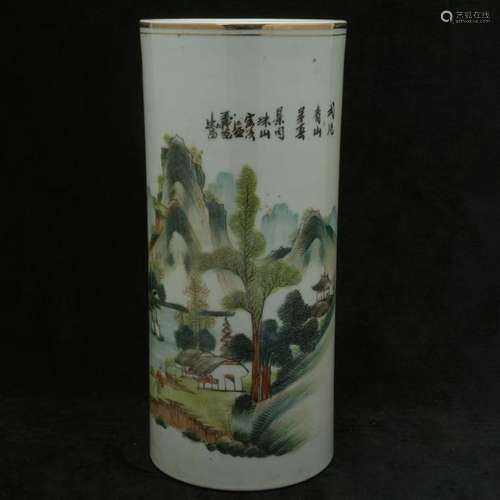 Chinese Republic Porcelain Hat Stand with inscriptions.