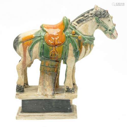 Chinese Tang Style Pottery Caparisoned Horse.