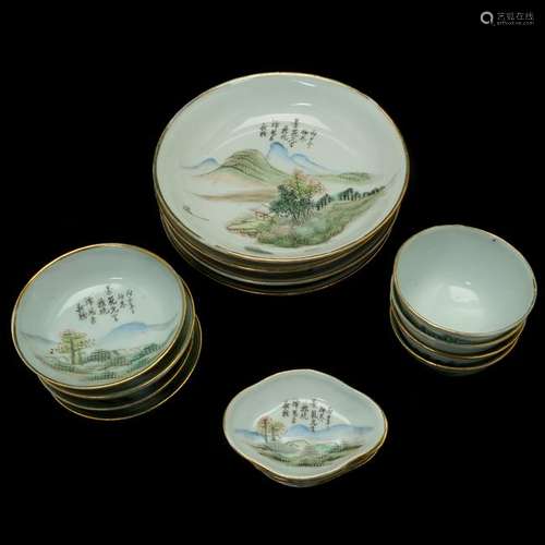 Group of 16 Chinese Republic Period Porcelain Tea Set