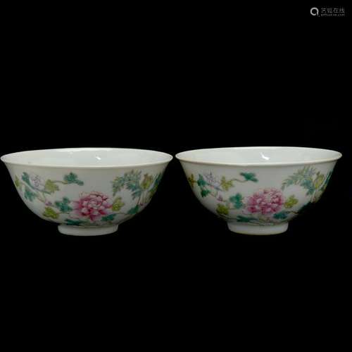 Pair of  Chinese 19th Century Famille Rose Floral