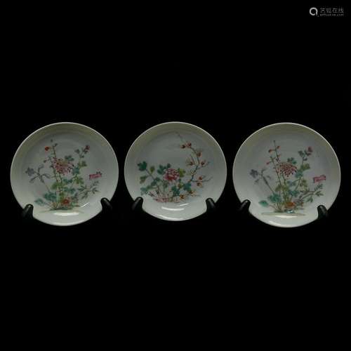 Three Chinese Famille Rose Plates.