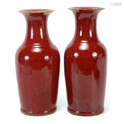 Pair of Large Chinese Oxblood Porcelain Baluster Vases.