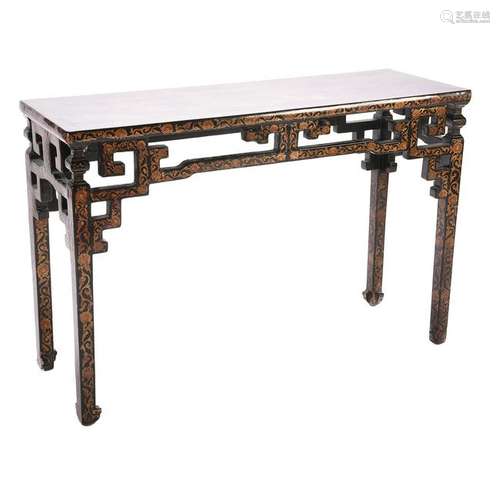 Chinese Gilt and Polychromed Black Lacquer Altar Table.