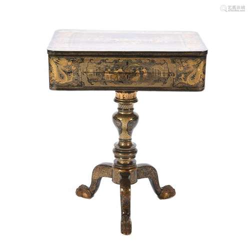 Chinese Export Gilt Decorated Black Lacquer Pedestal