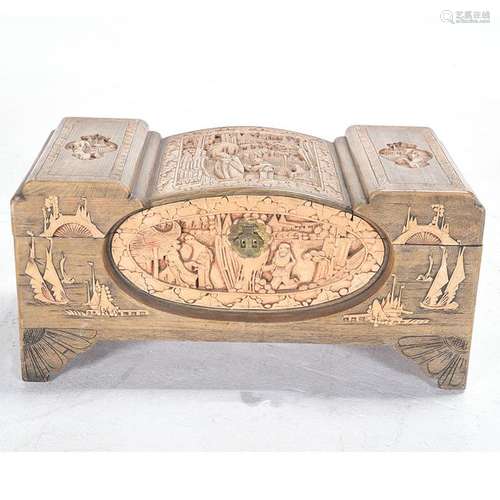 Heavily Carved Camphor Wood Figural Asian style Chest