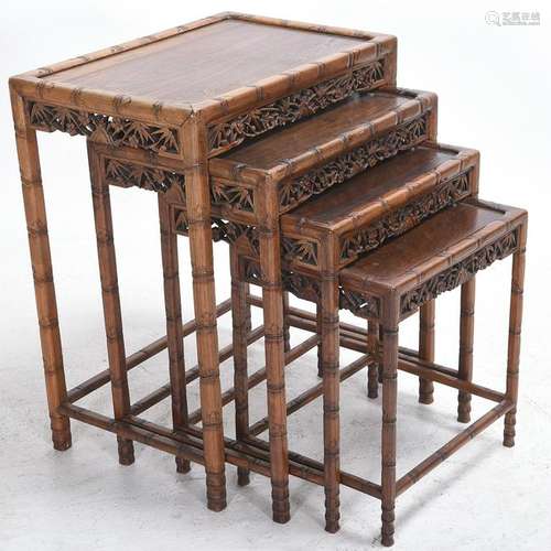 Set of Four Chinese Bamboo Style Nesting Tables with