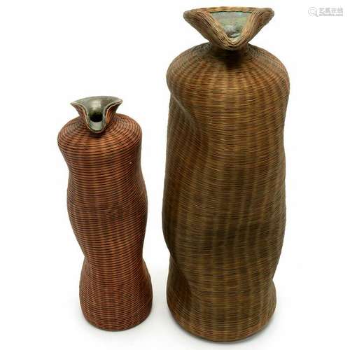 Two Contemporary Japanese Ceramic Vessels Encased in