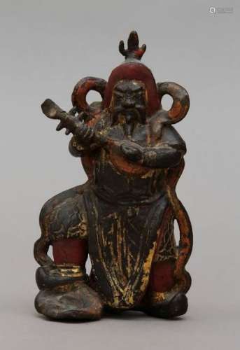 CHINE XVII Siècle GARDIEN DE TEMPLE en bronze laqu…