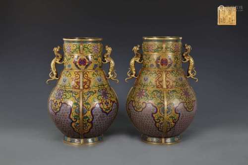 A pair of copper finely cast Jingtai blue