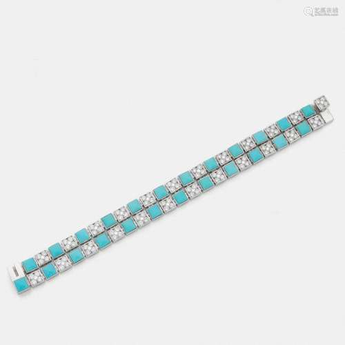 Articulated ribbon bracelet turquoise checkerboard…