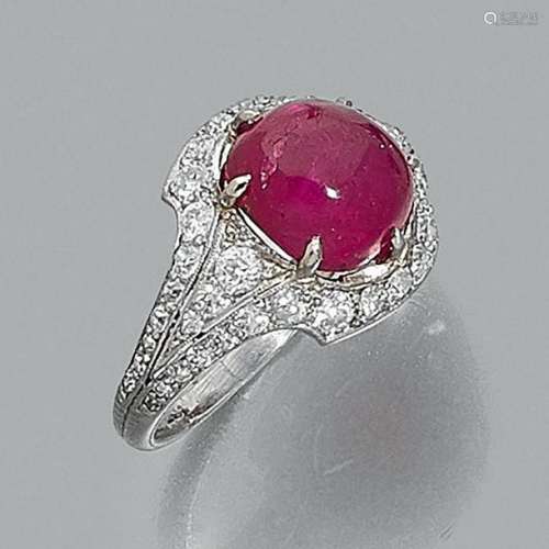 J.E. CALDWELL YEARS 1930Ring ruby cabochon diamond…