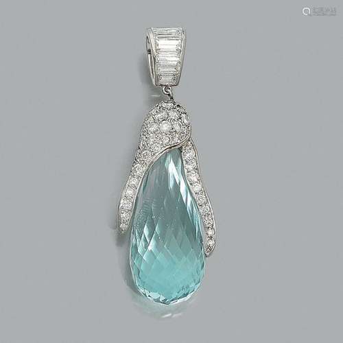 FRENCH WORK YEARS 1960Pendant aquamarine briolette…