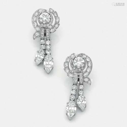 FRENCH WORK YEARS 1960IMPORTANT PAIR OF DIAMOND EA…