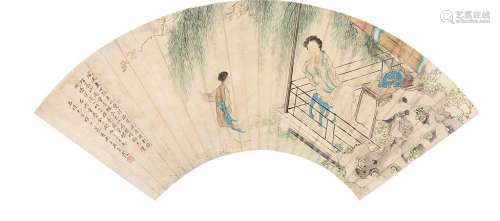 吴青霞（1910～2008） 1936年作 春风倚栏 镜片 纸本设色
