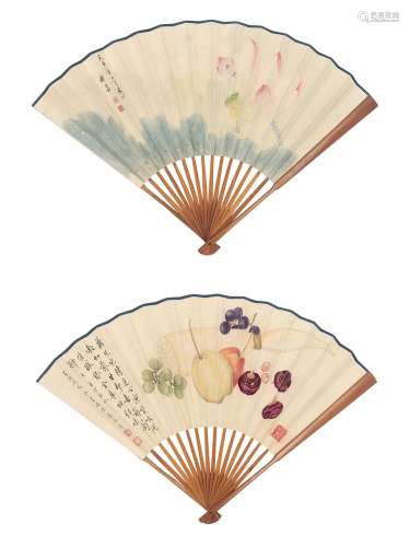 谢稚柳（1910～1997） 1951年作 荷花成扇 成扇  纸本设色