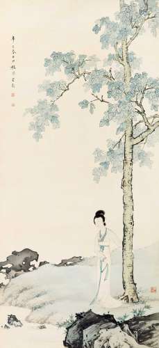 陈少梅（1909～1954） 1941年作 高桐仕女图 镜片 纸本设色