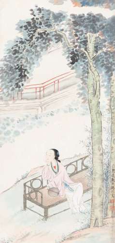 冯超然（1882～1954） 夏荫午睡迟 立轴 纸本设色