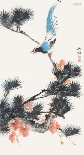 萧朗（1917～2010） 松绶图 立轴 纸本设色