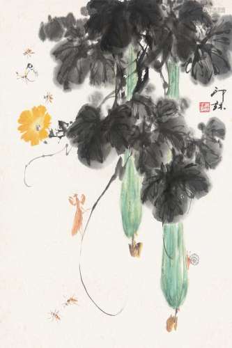 萧朗（1917～2010） 花卉草虫 镜心 纸本设色