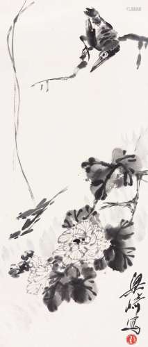 梁崎（1909～1996） 花鸟 镜片 纸本水墨