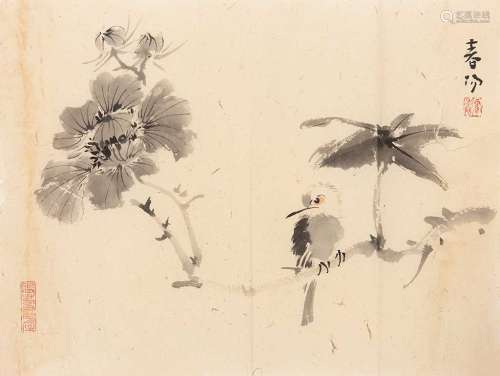 霍春阳（b.1946） 花鸟 镜框 纸本设色