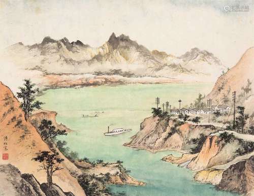 溥佺（1913～1991） 山色湖光气象新 镜片 纸本设色