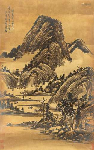 何维朴（1842～1922） 1906年作 金碧山水 镜片 泥金水墨