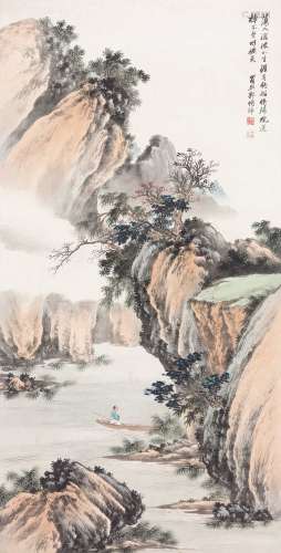 郭传璋（1912～1990） 溪山泛舟 镜片 纸本设色