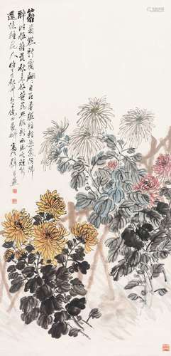 倪田（1855～1919） 1917年作 篱菊秋色 立轴 纸本设色